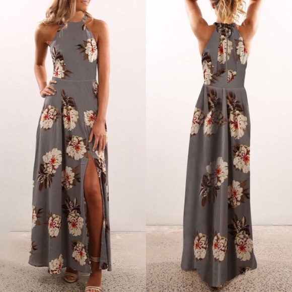 Razzle BTQ Dresses & Skirts - Gray Floral Maxi